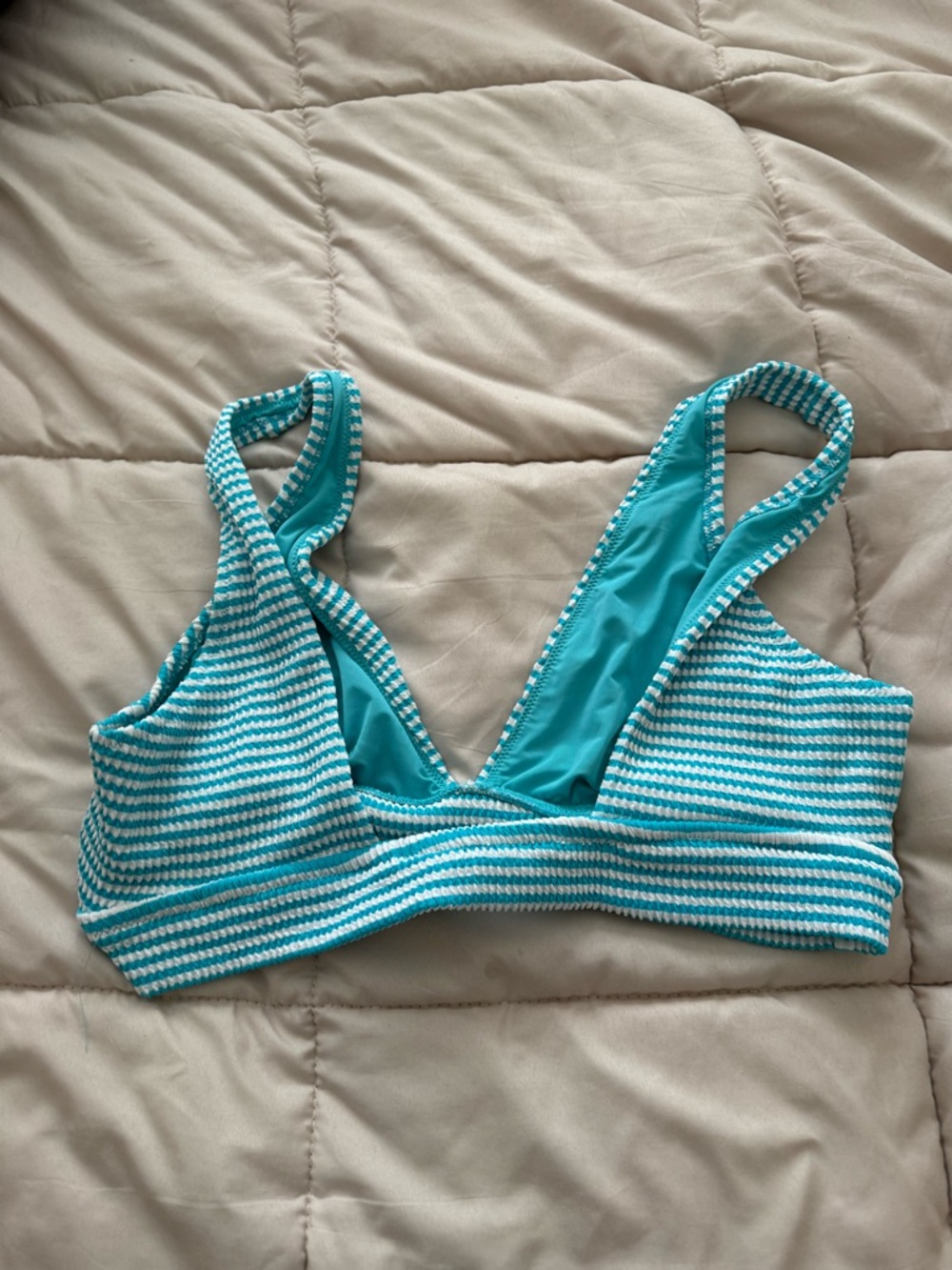 aerie Turquoise and White Striped Ribbed Bikini Top - Picture 2 of 4